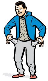 Cartoon of Man holding open empty pockets