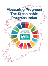 Measuring Progress: Sustainable Progress Index cover - image of Ireland with Sustainable Development Goals symbol and SJI logo in the centre.