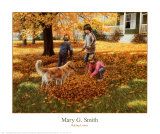 Children, dog & autumn leaves