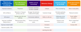  Outcomes described from social prescribing stakeholders