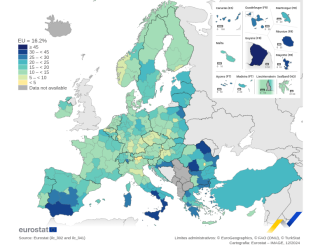 People at risk of poverty by NUTS, 2023 (%)