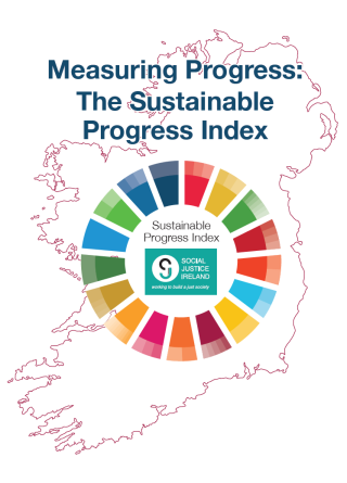Measuring Progress: Sustainable Progress Index cover - image of Ireland with Sustainable Development Goals symbol and SJI logo in the centre.